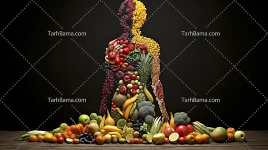 تصویر با کیفیت انواع میوه در قالب بدن انسان